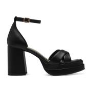 Marco Tozzi Svarta platta sandaler för kvinnor Black, Dam