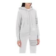 Thom Browne 4-Bar Zip Hoodie i Grå Bomull Gray, Dam