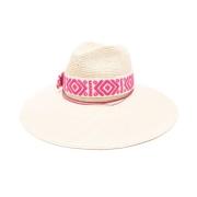 Borsalino Fuchsia Pink Straw Hat med Virkad Detalj Beige, Dam