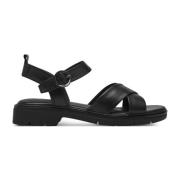 Tamaris Svarta Avslappnade Öppna Platta Sandaler Black, Dam