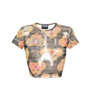 Versace Jeans Couture Svart Tulle Cropped T-shirt Multicolor, Dam