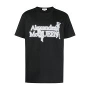 Alexander McQueen Svart Logotyp Grafisk T-shirt Rund Hals Black, Herr