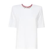 Mariuccia Milano Vit Bomull T-shirt med Halsband White, Dam