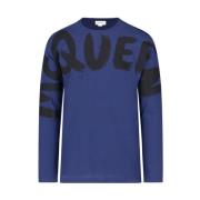Alexander McQueen Avslappnad Bomull T-shirt Blue, Herr
