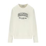Ganni Borstad Bomull Logo Sweatshirt White, Dam