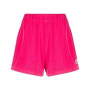 Moncler Krossad Sammet Rosa Logo Patch Shorts Pink, Dam