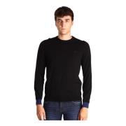 Sun68 Svarta Sweaters med Rund Armbågskontrast Black, Herr