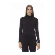 Baldinini Svart Ribbstickad Turtleneck Tröja Black, Dam