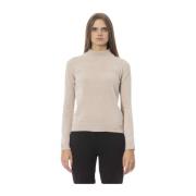 Baldinini Räfflad Turtleneck Sweater Trendigt Metall Design Beige, Dam