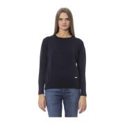 Baldinini Blå Ull Crew Neck Sweater Blue, Dam