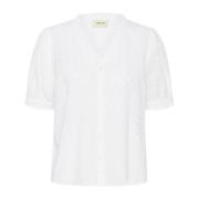 Cream Broderad Blus Snövit White, Dam