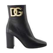 Dolce & Gabbana Metallic Logo Läderstövlar med Dragkedja Black, Dam