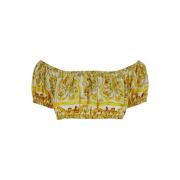 Dolce & Gabbana Gul Maiolica Crop Top Yellow, Dam