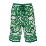 Dolce & Gabbana Grön Maiolica Look Silke Shorts Green, Herr