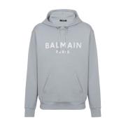 Balmain Hoodie med tryckt design Gray, Herr