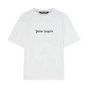 Palm Angels Vit Logot-shirt för Män White, Herr