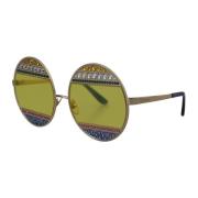 Dolce & Gabbana Kristall Oval Solglasögon Gul Linsskydd Yellow, Dam