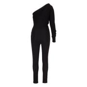 Saint Laurent One-Shoulder Ruched Jumpsuit Black, Dam