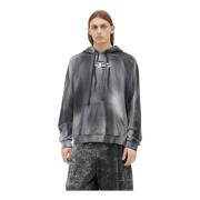 Diesel Logo Plaque Hood Sweatshirt Tvättad Finish Gray, Herr