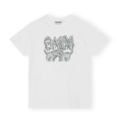 Ganni Love Cats Vit T-shirt White, Dam