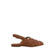 Malababa Handvävd läder fiskare sandal Brown, Dam