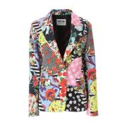 Moschino Patchwork Print Bomull Stretch Jacka Multicolor, Dam