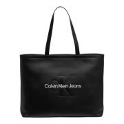 Calvin Klein Jeans Stilren Tote Bag med Dragkedja Black, Dam