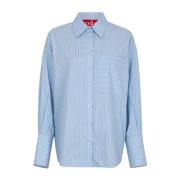 Cras Randig Rhinestone Skjorta med Oversized Passform Blue, Dam