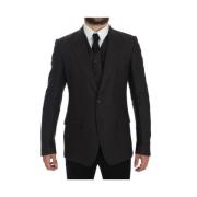 Dolce & Gabbana Grå Linne Slim Fit Blazer Väst Gray, Herr