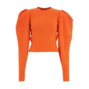 Akep Stickad tröja med rund hals och puffärmar Orange, Dam