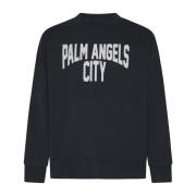 Palm Angels Logo Print Crew Neck Sweaters Gray, Herr