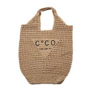 Co'Couture Flätad Stro Tote med Logotyp Beige, Dam