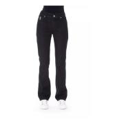 Baldinini Logoed Button Bomull Jeans Tricolor Insats Black, Dam