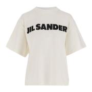 Jil Sander Bomull Crew Neck T-shirt Logo Detalj White, Dam