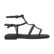 Alma EN Pena Dubbel armband platt sandal Black, Dam