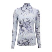 Baum und Pferdgarten Mesh Turtleneck Blus med Tattoo Print Multicolor,...