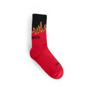 Vetements Flame Logo Ribbed Knit Socks Red, Herr