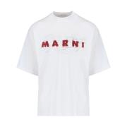 Marni Vit T-shirt med röd logotyp White, Herr
