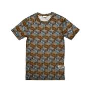 Dries Van Noten Silke Beige T-shirt med All-Over Print Multicolor, Her...