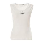 Karl Lagerfeld Rib Tank Top Vit Broderad White, Dam