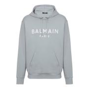 Balmain Printed Pari Hoodie Gray, Herr