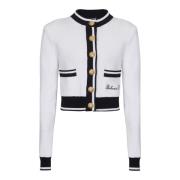 Balmain Signaturstickad kofta White, Dam