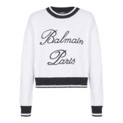 Balmain Signaturstickad tröja White, Dam