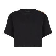 Balmain Kort sweatshirt med knappar Black, Dam