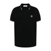 Stone Island Svarta T-shirts och Polos med Ribbad Krage Black, Herr
