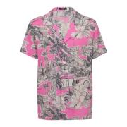 Balmain Kortärmad silkepyjamas skjorta med Miami-tryck Pink, Herr