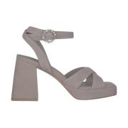 ALMA EN PENA Korsad Rem Blockklack Sandal Gray, Dam