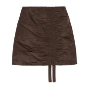 Ganni Ruched Nylon Mini Skirt Brown, Dam