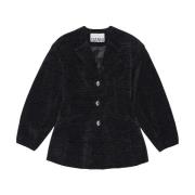 Ganni Chenille V-Neck Blazer Black, Dam