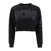 Gcds Rhinestone Logo Cropped Sweatshirt Black, Dam